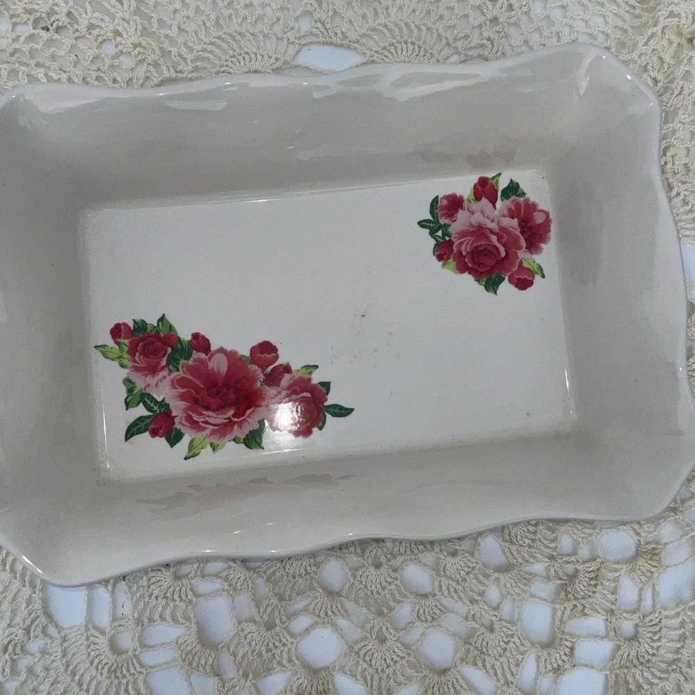 Pioneer Woman Stoneware Dish Casserole Baking Floral Ruffled Edge  12